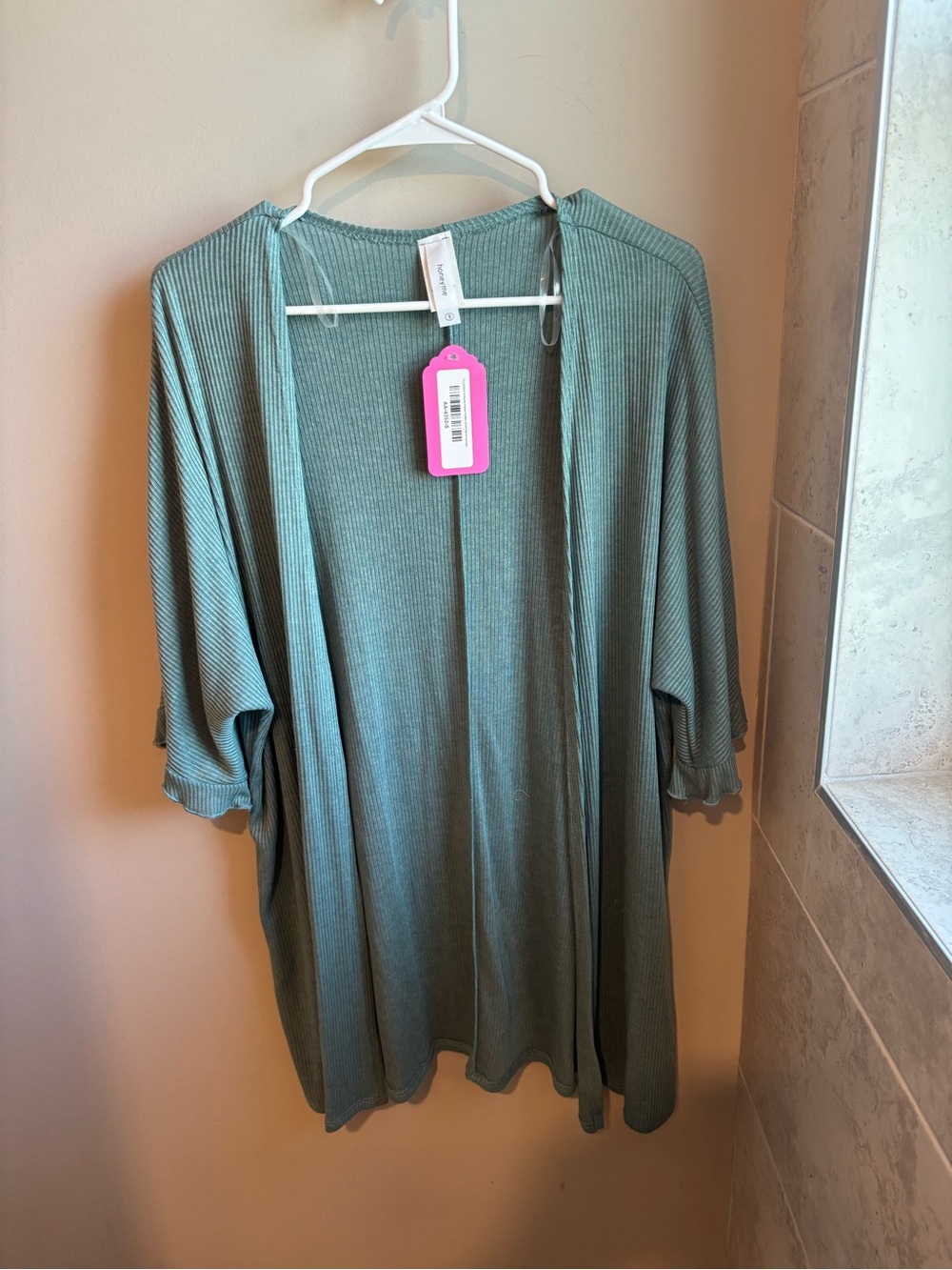 Honeyme Sage Ribbed Open-Front Cardigan